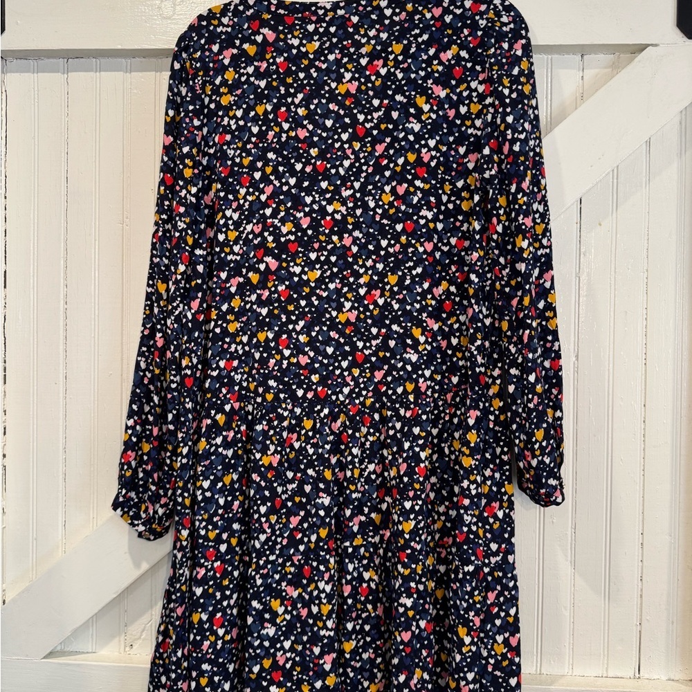 LOFT Navy Heart Print Babydoll Dress Medium Long Sleeve Flowy Mini - Picture 3 of 11